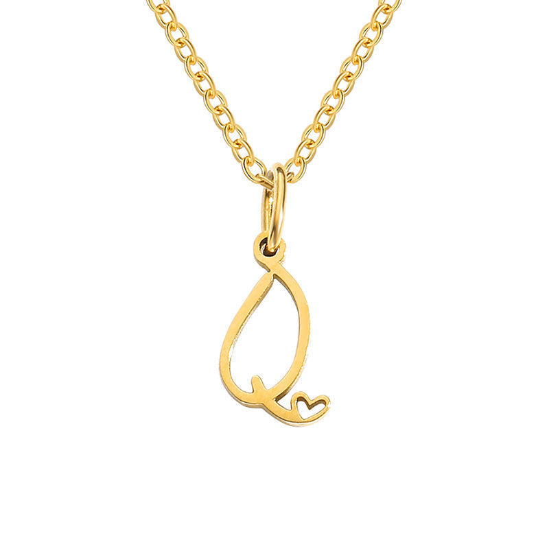 Heart Initial Yellow Gold Necklace