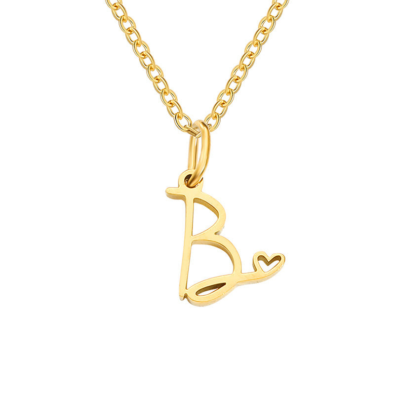 Heart Initial Yellow Gold Necklace