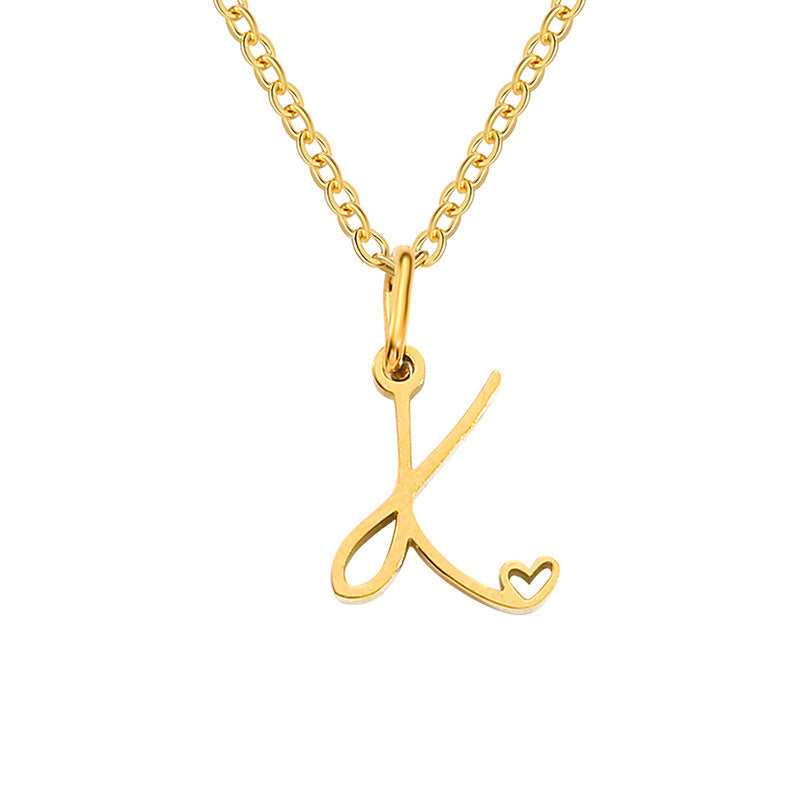 Heart Initial Yellow Gold Necklace