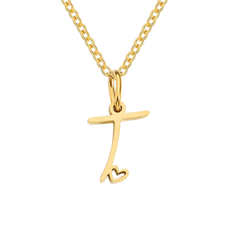 Heart Initial Yellow Gold Necklace