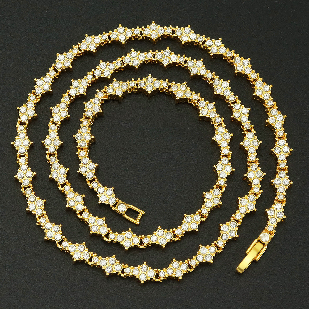 Classic Cluster Tennis Yellow Gold Necklace