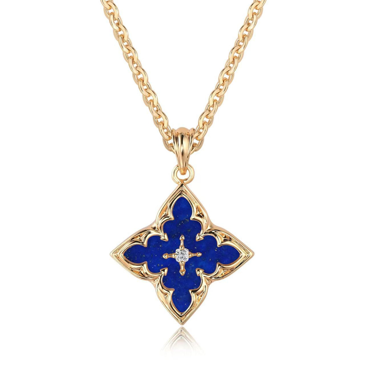 White Four Leaf Clover Pendant Yellow Gold Necklace