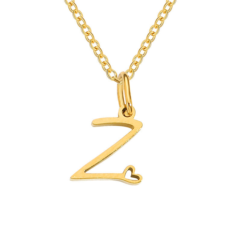 Heart Initial Yellow Gold Necklace