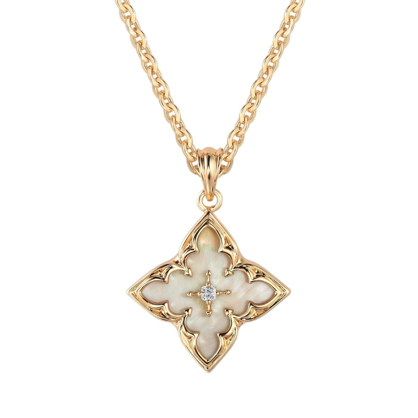 Brown Four Leaf Clover Pendant Yellow Gold Necklace