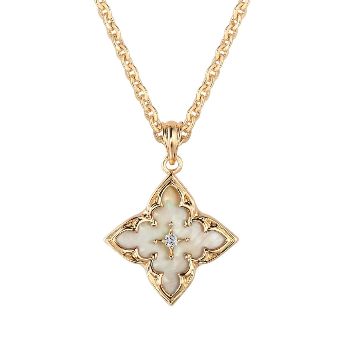 Blue Four Leaf Clover Pendant Yellow Gold Necklace