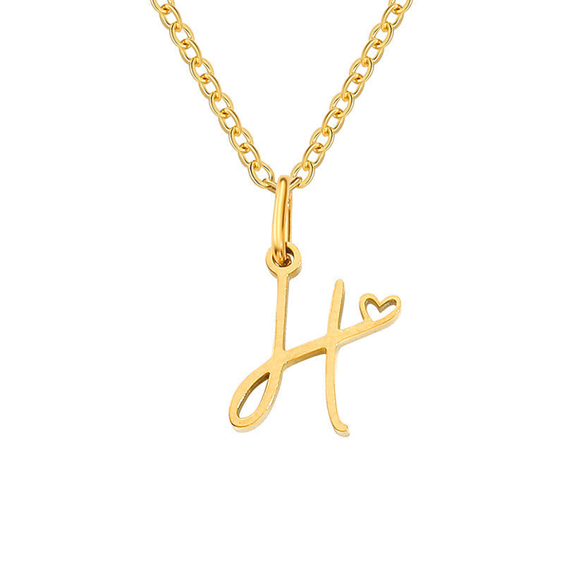 Heart Initial Yellow Gold Necklace