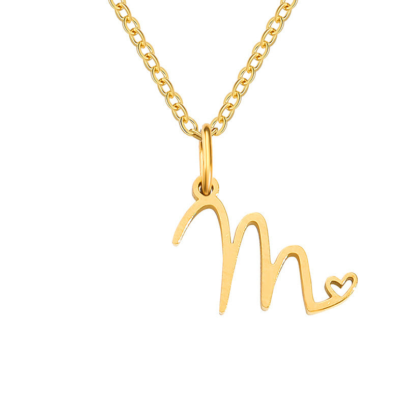 Heart Initial Yellow Gold Necklace