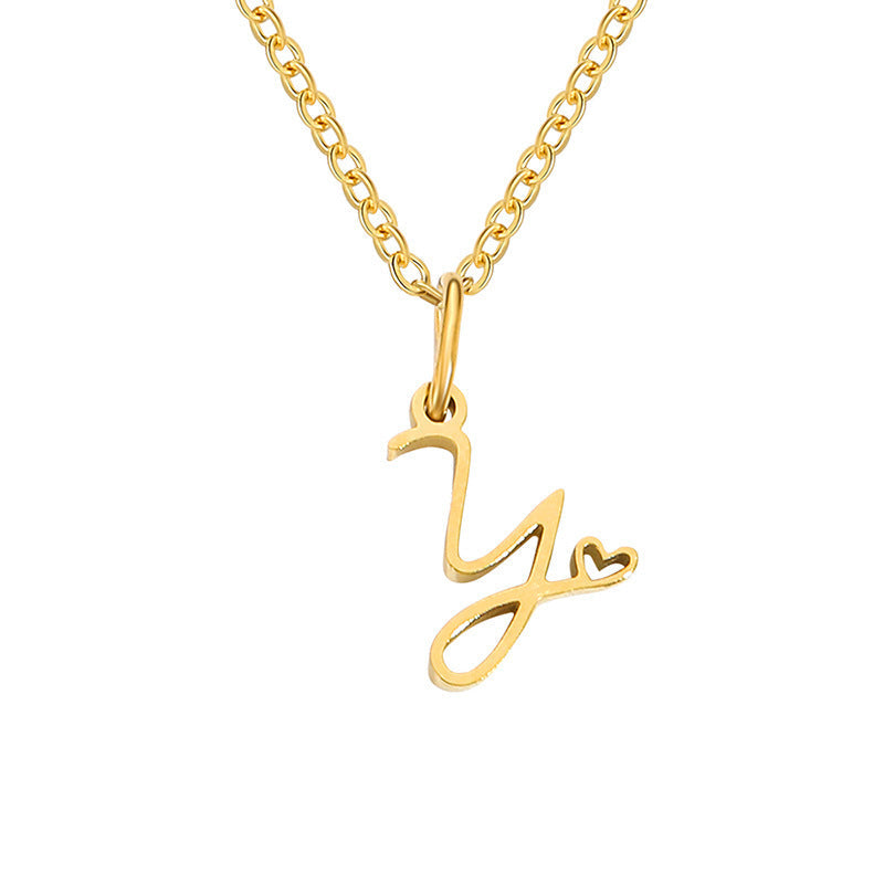 Heart Initial Yellow Gold Necklace