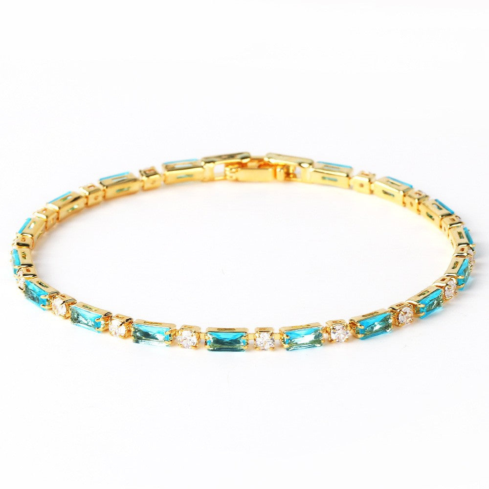 Natural Turquoise Stone Yellow Gold Bracelet