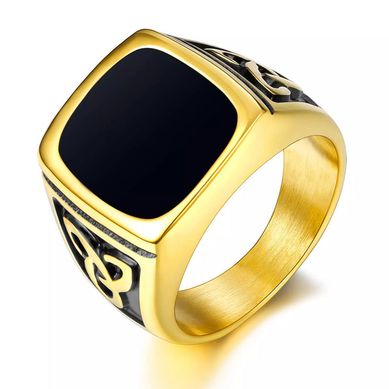 Anello Chevalier Onice Nero Oro Bianco