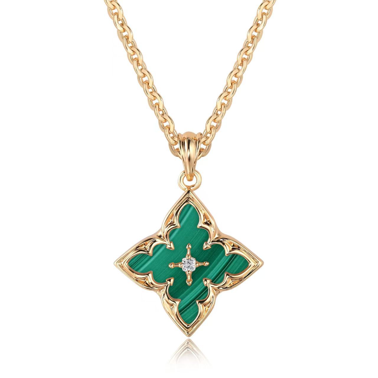 Brown Four Leaf Clover Pendant Yellow Gold Necklace