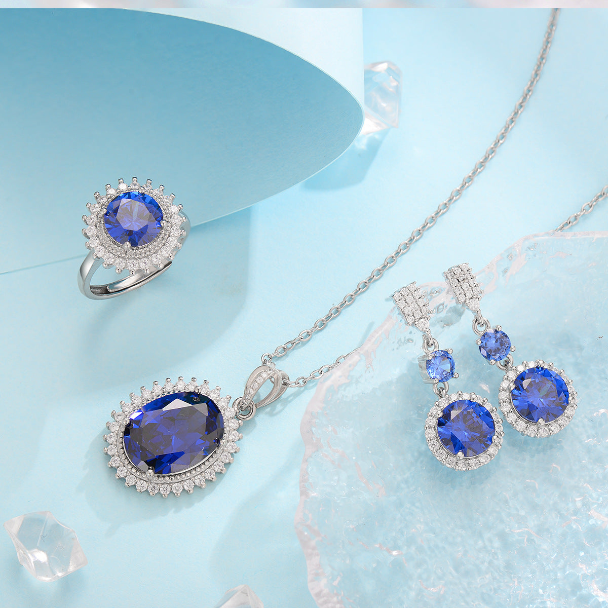 Aurielle Solwyn Blue Sapphire White Gold Set