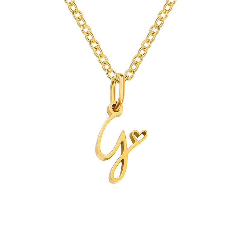 Heart Initial Yellow Gold Necklace
