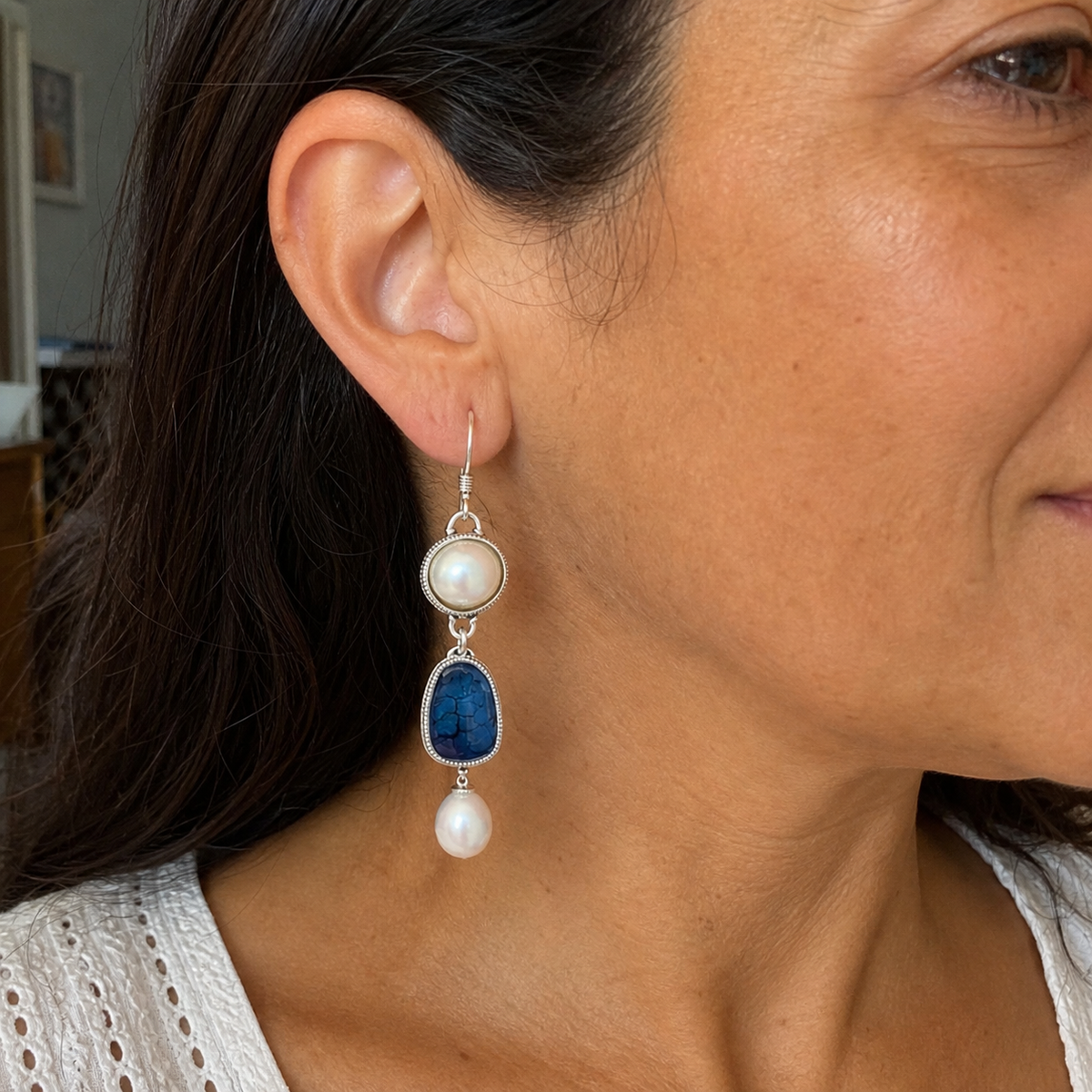 Vintage Style Celestial White Gold Earrings