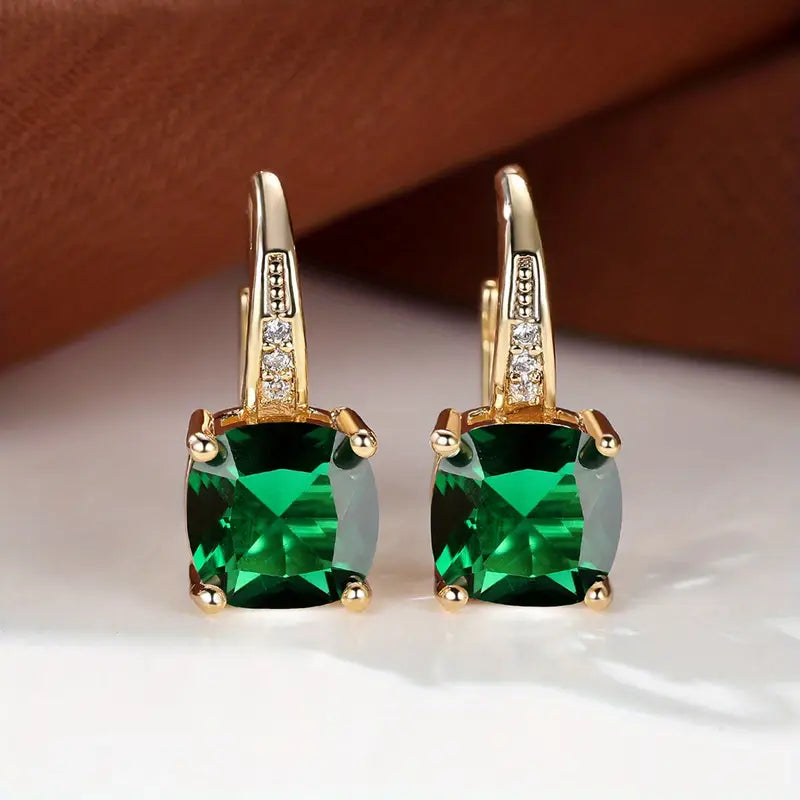 Mystic Stone Hoop Yellow Gold Earrings